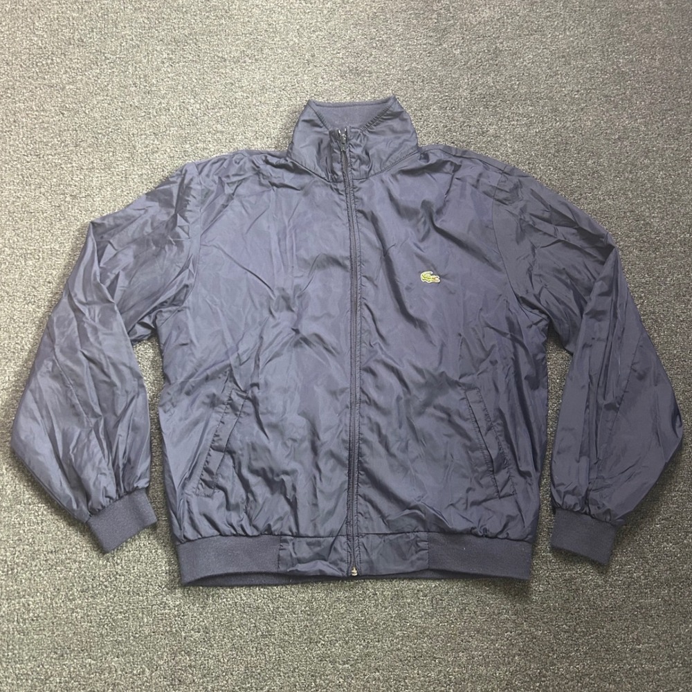 Vintage Izod Lacoste Windbreaker Jacket Navy Blue Mens Large Nylon Full Zip 90's